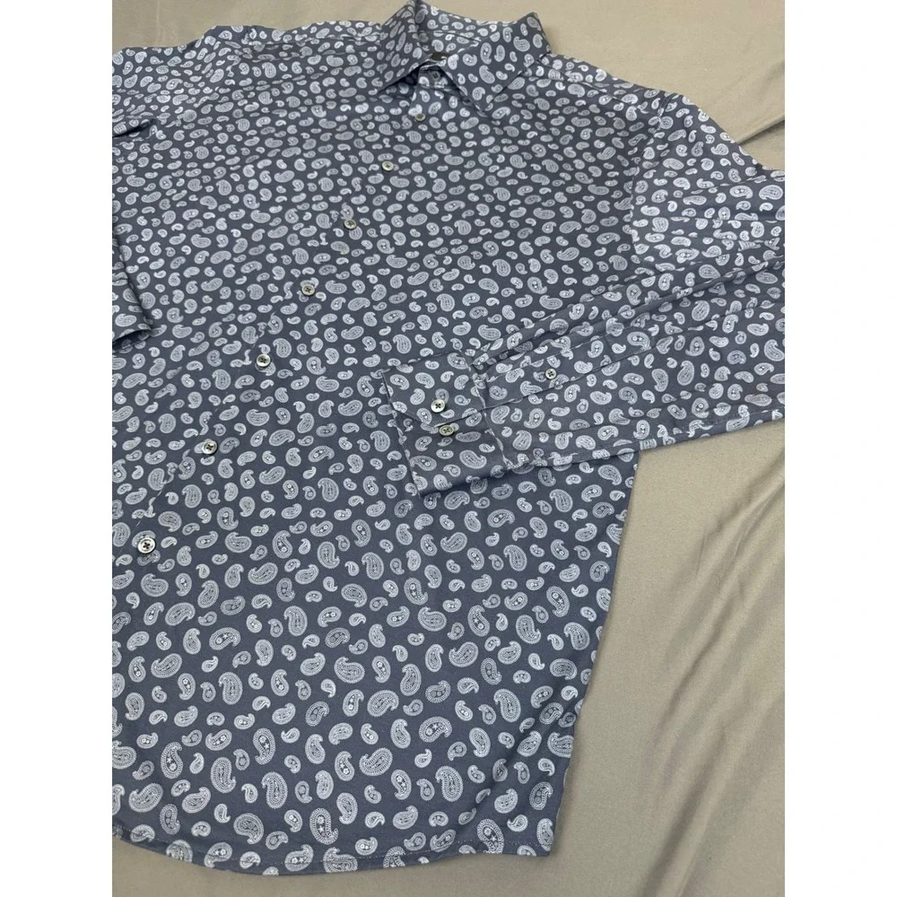Bugatchi Mens XXL Navy Blue Paisley 8-Way Stretch Long Sleeve Shirt CF9115K60 - Picture 10 of 16